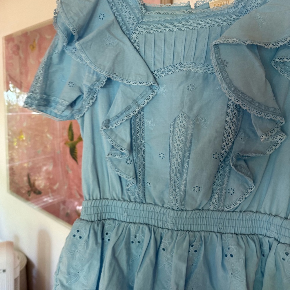 Girls Blue Ruffle Dress - Picture 2 of 6